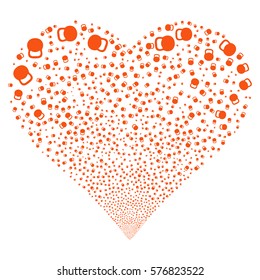 Weight fireworks with heart shape. Vector illustration style is flat orange iconic symbols on a white background. Object valentine heart made from scattered pictograms.