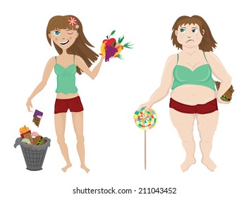 weight gain, weight loss, women, vector illustration