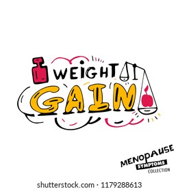 Weight Gain. Vector Illustration With Hand Drawn Lettering In Bright Colours Isolated On A White Background. Menopause Symptoms And Physical Changes Collection. Women Health Concept