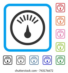 Weight Gauge icon. Flat gray iconic symbol inside a light blue rounded squared frame. Black, gray, green, blue, red, orange color variants of Weight Gauge vector.