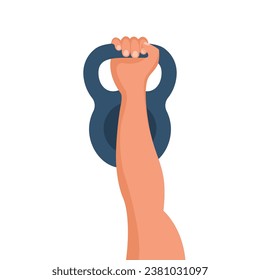 Weight in hand. Hand of man holding a dumbbell. Vector illustration flat design. Weight lifting, train hard concept. Sports fitness life style.
