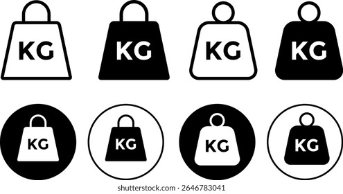 Conjunto de ícones de peso pesado em kg. Ícones de medição de peso pesado. sinal de indicação de remessa e carga. Indicador de equipamento em treinamento físico

