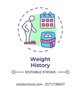 Weight history multi color concept icon. Fat measurement, scales. Obesity management, control. Round shape line illustration. Abstract idea. Graphic design. Easy to use in infographic, presentation