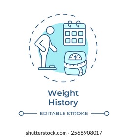 Weight history soft blue concept icon. Fat measurement, scales. Obesity management, control. Round shape line illustration. Abstract idea. Graphic design. Easy to use in infographic, presentation