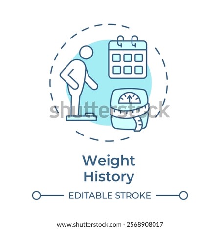 Weight history soft blue concept icon. Fat measurement, scales. Obesity management, control. Round shape line illustration. Abstract idea. Graphic design. Easy to use in infographic, presentation
