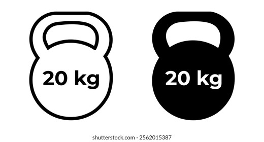 Weight icon. 20 Kg bell sign. Kettlebell pictogram. Heavy sign. Iron dumbbell symbol.