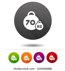 Weight icon. 70 kilogram sport symbol sign. Web Button. Eps10 Vector.