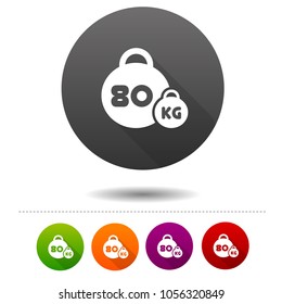 Weight icon. 80 kilogram sport symbol sign. Web Button.