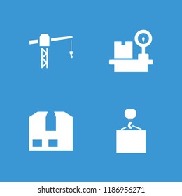 Weight icon. collection of 4 weight filled icons such as cargo container, construction crane. editable weight icons for web and mobile.