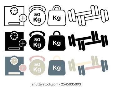 Weight icon collection on white background