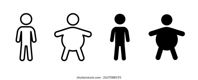 Weight icon. Comparison between slim and overweight male figures vector illustration. Represents body size variation and health awareness symbol. Used in fitness, wellness and nutrition topics sign.