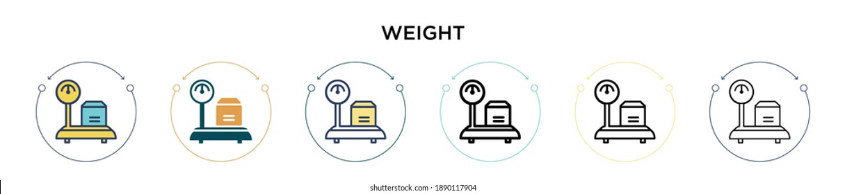 Weight icon in filled, thin line, outline and stroke style. Vector illustration of two colored and black weight vector icons designs can be used for mobile, ui, web