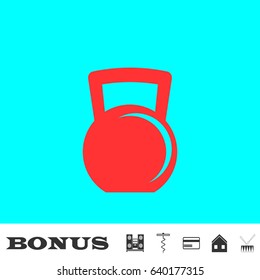 Weight icon flat. Red pictogram on blue background. Vector illustration symbol and bonus buttons Music center, corkscrew, credit card, house, drum