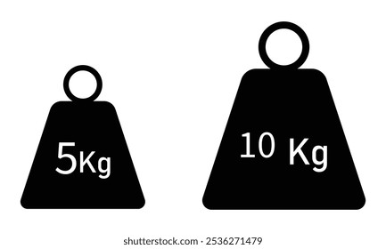 Weight icon in flay style. Kilogram symbol icon collection. Pictograph of weight 5kg, 10kg vector icon isolated on white background. Vector illustration.