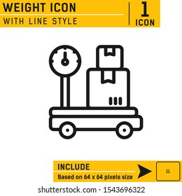 Weight icon with line style isolated on white background. Weigher vector icon for web design, ui, ux, cellular applications and mobile apps. Flat design for business, ecommerce and more. Editable size