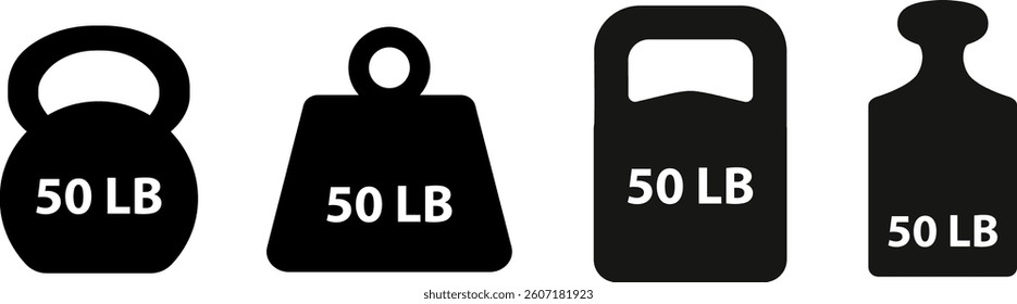 Weight icon set. Kettlebell icons. Set of different kettlebells. Iron dumbbell symbol in vector icons. Workout gym tools, accessories. Sport equipment, Gym time concept. Heavy weight sign illustration