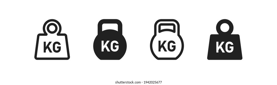 Weight icon set. Kg bell logo. Kettlebell, heavy sign. Iron dumbbell sumbol in vector flat style.