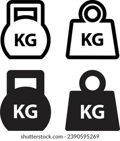 Weight icon set. Kg bell logo. Kettlebell, heavy sign. Iron dumbbell sumbol in vector flat