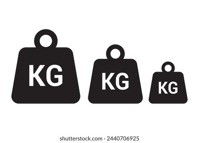 Conjunto de iconos de peso. Logo de Kg Bell. Kettlebell, señal pesada. Símbolo de mancuerna de hierro. icono de vector de peso. signo de masa pesada