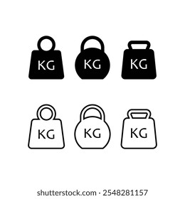 Weight icon set. Kg bell logo. Kettlebell, heavy sign. Iron dumbbell sumbol in vector flat