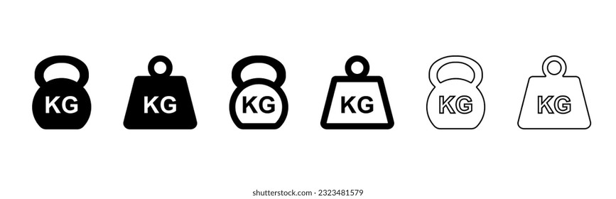 Gewichtssymbol eingestellt. Kilogramm Gewichtssymbol. Kettlebell Symbol. Vektorgrafik.