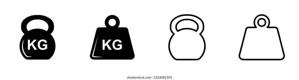 Weight icon set. Kilogram weight icon. Kettlebell symbol. Vector illustration.