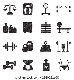 Weight Icons. Black Scribble Design. Vector Illustration.