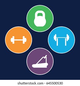 Weight icons set. set of 4 weight filled icons such as treadmill