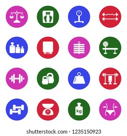 Weight Icons. White Flat Design In Circle. Vector Illustration. 
