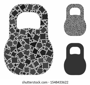 Weight iron composition of rough parts in various sizes and color tinges, based on weight iron icon. Vector rough elements are organized into composition.