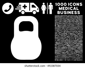 Weight Iron icon with 1000 medical commercial white vector pictograms. Clipart style is flat symbols, black background.