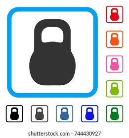 Weight Iron icon. Flat gray iconic symbol inside a blue rounded rectangular frame. Black, gray, green, blue, red, orange color variants of Weight Iron vector. Designed for web and app interfaces.