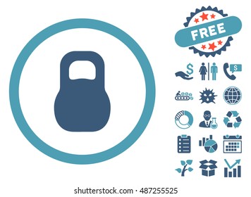 Weight Iron icon with free bonus clip art. Vector illustration style is flat iconic bicolor symbols, cyan and blue colors, white background.