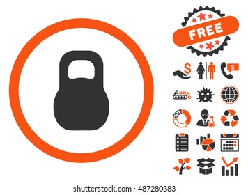 Weight Iron icon with free bonus images. Vector illustration style is flat iconic bicolor symbols, orange and gray colors, white background.
