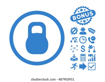 Weight Iron pictograph with bonus images. Vector illustration style is flat iconic symbols, cobalt color, white background.