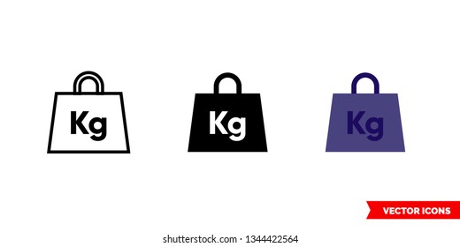 Weight kg icon of 3 types: color, black and white, outline. Isolated vector sign symbol.