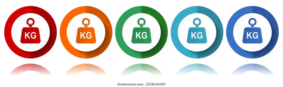 Peso, kg, quilograma de ícones vetoriais, conjunto de ícone plano para design de logotipo, webdesign e aplicativos móveis, coleção de botões coloridos da Web em eps 10