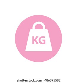 Weight kilogram dumbbell icon vector. Pink circle. Pink button