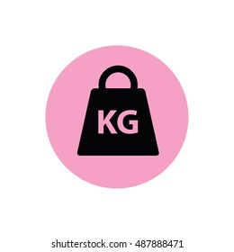 Weight kilogram dumbbell icon vector. Pink circle. Pink button