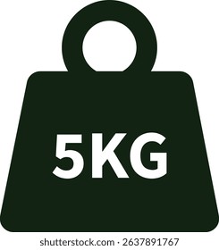 Weight with kilogram label icon. Iron dumbbell symbol isolated on transparent background. Metal weight of heavy mass sign symbol. Simple 5KG measurement vector sign.