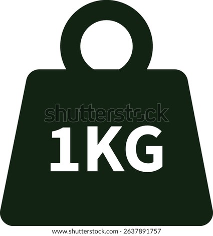 Weight with kilogram label icon. Iron dumbbell symbol isolated on transparent background. Metal weight of heavy mass sign symbol. Simple 1KG measurement vector sign.