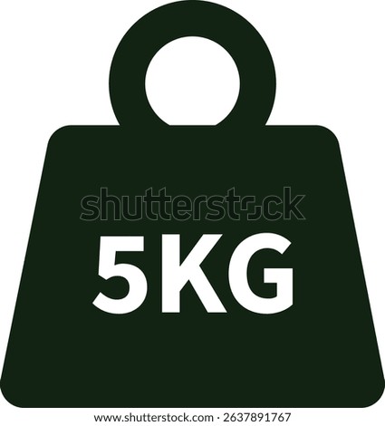 Weight with kilogram label icon. Iron dumbbell symbol isolated on transparent background. Metal weight of heavy mass sign symbol. Simple 5KG measurement vector sign.