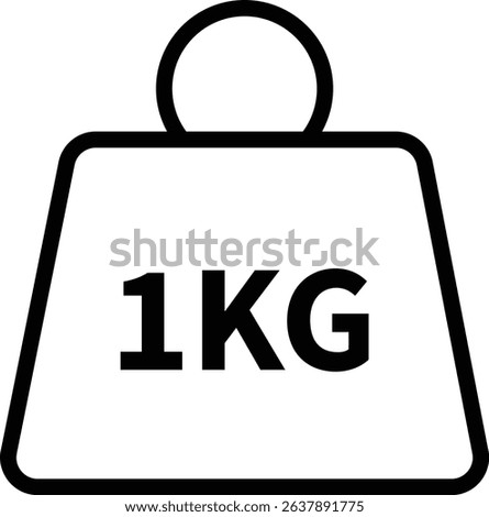 Weight with kilogram label icon. Iron dumbbell symbol isolated on transparent background. Metal weight of heavy mass sign symbol. Simple 1KG measurement vector sign.
