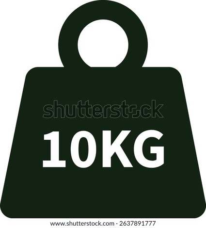 Weight with kilogram label icon. Iron dumbbell symbol isolated on transparent background. Metal weight of heavy mass sign symbol. Simple 10KG measurement vector sign.
