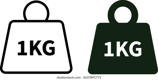 Weight with kilogram label icon set. Iron dumbbell symbol isolated on transparent background. Metal weight of heavy mass sign symbol. Simple 1KG measurement vector signs.