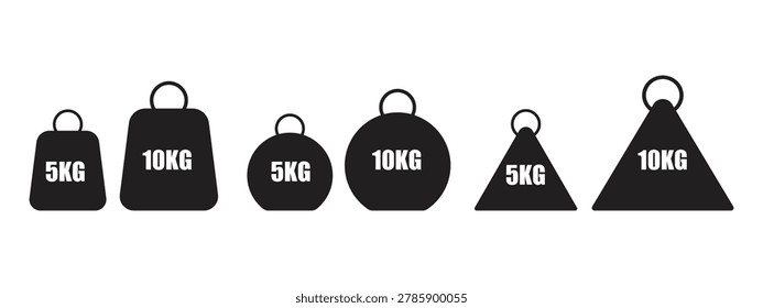 Weight with Kilogram Label Icon Set – 5kg and 10kg Scale Weight Vector Illustration for Fitness and Measurement