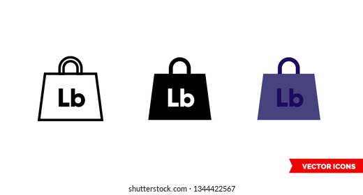 Weight lb icon of 3 types: color, black and white, outline. Isolated vector sign symbol.