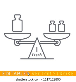 Weight lever balance scale. Editable stroke sketch icon. Stock vector illustration.