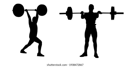 Weight lifter athlete. Silhouette vector men in weight lifting