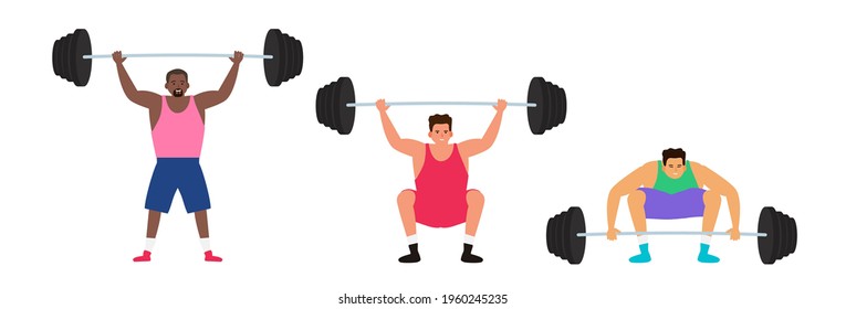 weight lifter athletes lifting heavy  barbell vector illustration